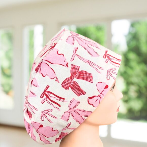 Pink Bows Euro Scrub Hat~ CNA, NP, OR, MD, PA, Vet, Tech, gifts - Picture 4 of 5